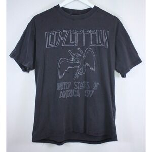 Led Zeppelin Band Shirt Sz Medium Unisex Black Graphic Tee Icarus Logo USA 1977